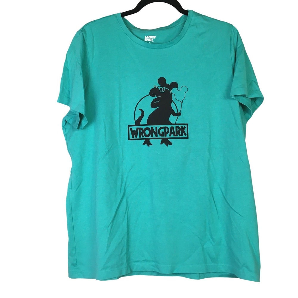 Lands End Wrongpark T-Rex Graphic T-Shirt XL Teal Green